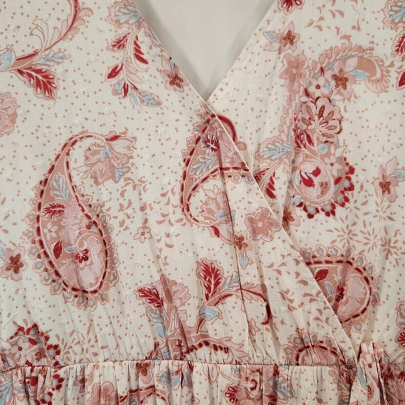 Torrid Swiss Linen Surplice Midi Dress 2X Cream Soft Pink Floral Faux Wrap Lined - Picture 5 of 15